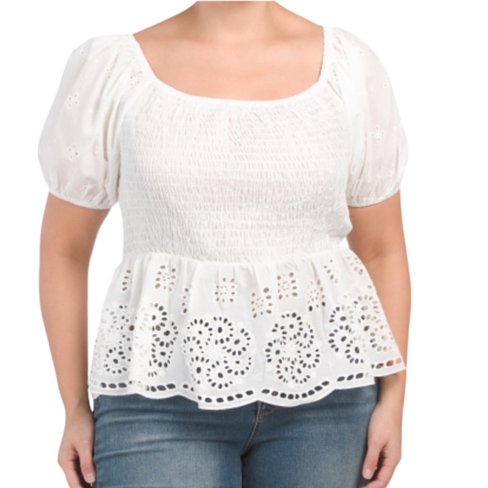 NWT Adiva Plus Size Smocked Peplum Top Women’s White Size 1X NWT